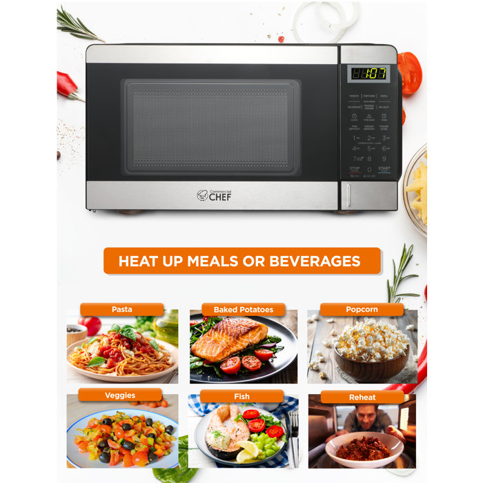 Commercial Chef 0.7 Cubic Foot Microwave with 10 Power Levels,Stainless